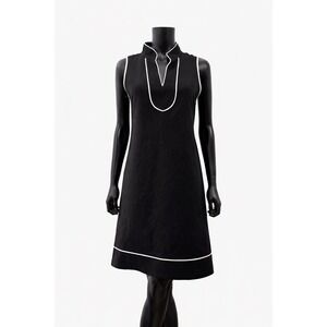 Eliza J‎ Black Linen Blend Sleeveless Shift Dress White Piping Size 6